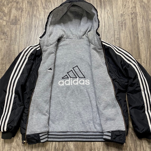 adidas originals three stripe reversible coat in black